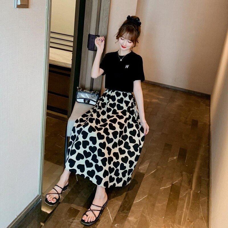 S-3XL Women Skirts Hajuku Korean Style Summer New Chic Elastic High-waist Printed Casual Elegant Trendy Soft Simple All-match