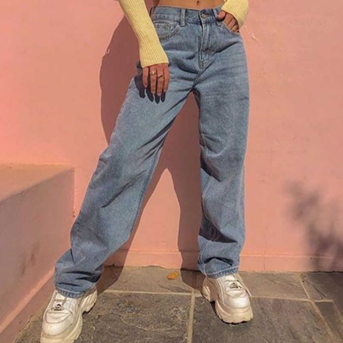 2021 Women New Spring E-Girl Vintage Fashion Slim Denim Streetwear Light Blue Straight Jeans High Waist Loose Pants