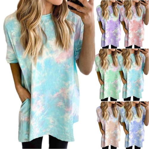 Women Tie Dye Printed Fashion Casual Loose Short Sleeve Summer Dress