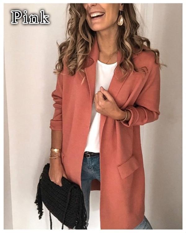 Women Elegant Jacket Slim Casual Solid Business Blazer Long Blazers Jacket Ladies Spring Autumn Suit Coat Feminino Outerwear