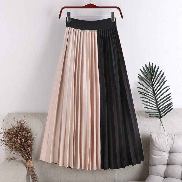High waist slimming elastic waist knitted fabric striped pleated skirt spring color matching mid-length half-length female skirt