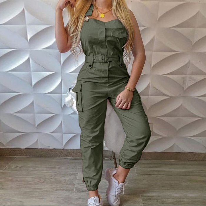 Strap Jumpsuit Women Loose Dungarees Long Rompers Summer Solid Pockets Cargo Pants Female Casual Work Out Playsuits