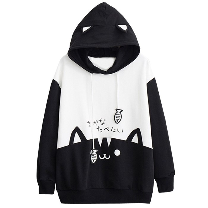 Women Cat Print Sweatshirt Casual Hooded Pullover