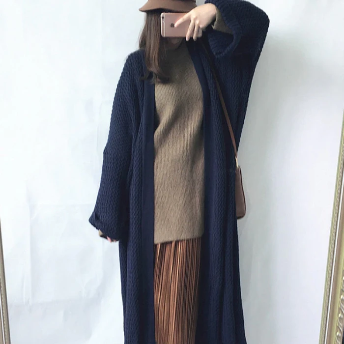 Loose Long Knitted Cardigan Lazy Wind Over The Knee Thick Line Plus Size Sweater Coat Women Thick