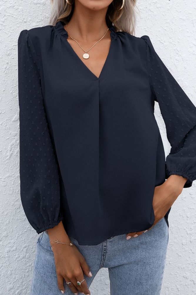 Puff Sleeve Top Long Sleeve Blouses Women Casual 2021 New Summer V Neck Shirt Simple Solid Color Female Clothing Loose Plus Size