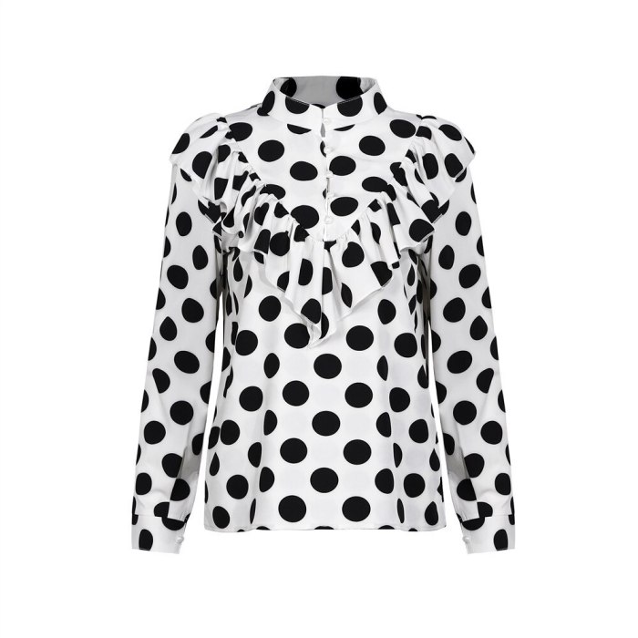 Women's Blouses Autumn Polka Dot Print Shirts Patchwork Ruffles Long Sleeve Blouse Women's Clothing 2021 Blusas Femme Y2k Tops