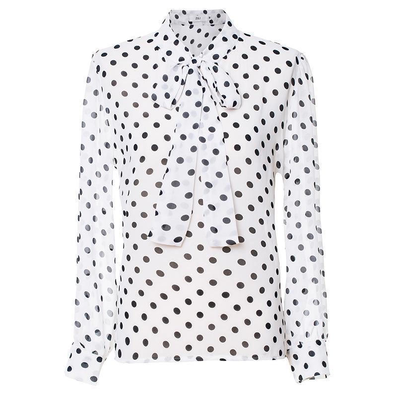 Casual Bow Polka Dot Chiffon Shirt Ladies Blouses