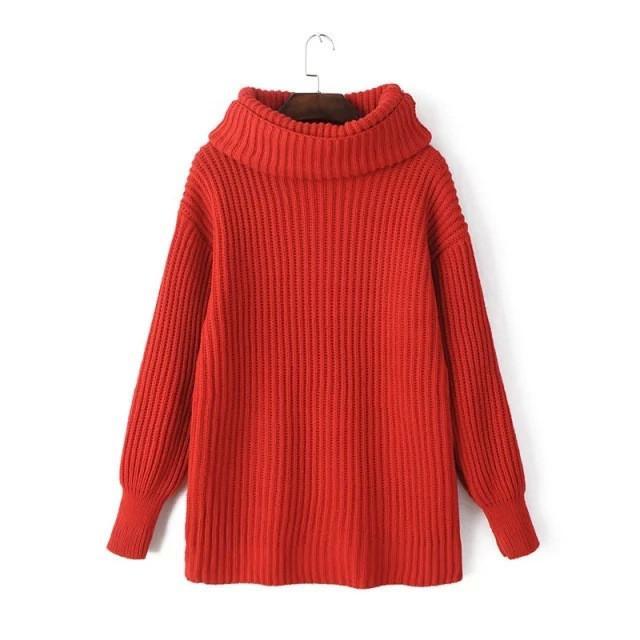 Lapel Pullover Loose High Collar Solid Sweater