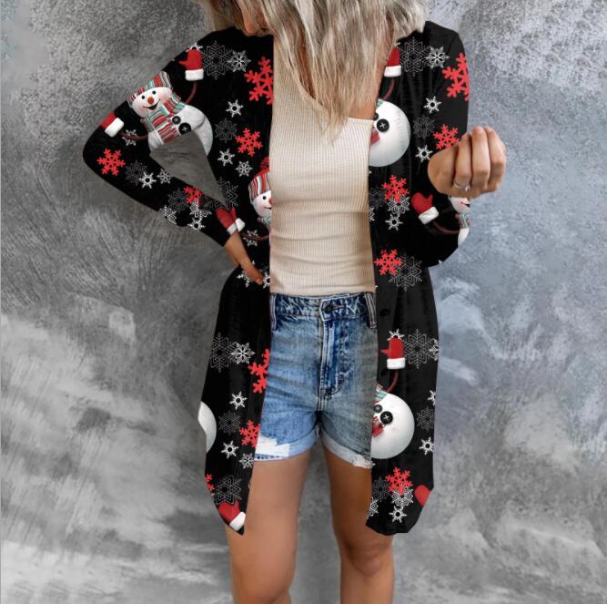 2021 Autumn winter new women cardigan Christmas Digital Printing sweater cardigan women Casual Long Sleeve Long Cardigan New