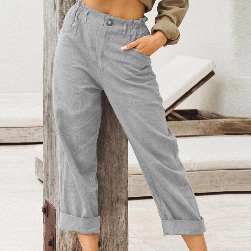 2021 Spring Summer Autumn Casual Linen Pants For Women High Waist Light Gray Khaki Red Wine Pants 2XL