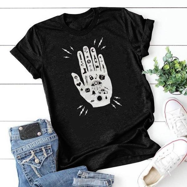 Five-finger Poker T-shirt Loose Casual Short Sleeve