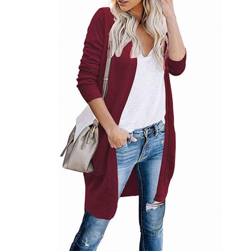 Autumn and winter new solid color sweater women's long sleeved cardigan coat