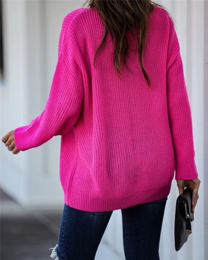 Women Knitwear V Neck Casual Pulovers Sweaters