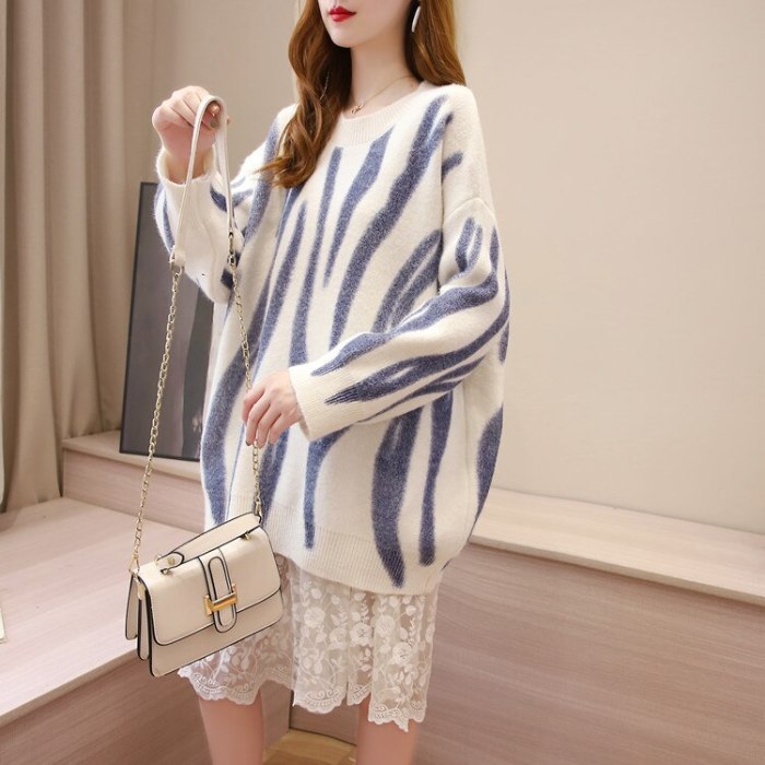 Korean Fashion Women Loose Knitted Sweater Autumn Winter Print Lazy Sweaters Oversized Sweater Pullovers Jersey Mujer
