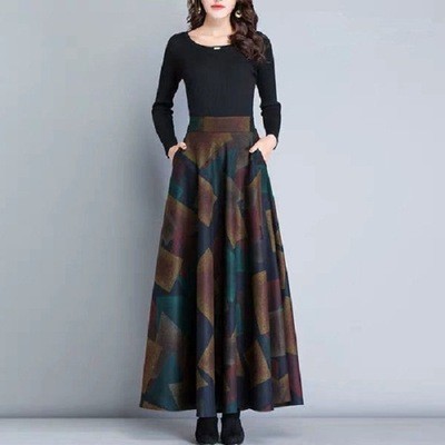 Vintage A-Line High Waist Woolen Skirts Womens Autumn Winter Fashion Women's Wool Maxi Skirts Female Casual Long Streetwear