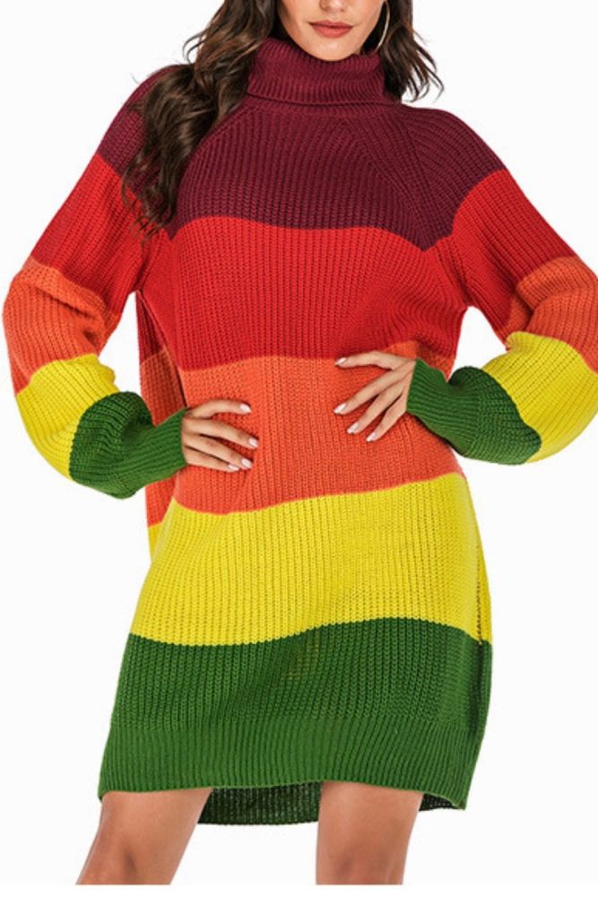Women Long Sleeve Turtleneck Sweater Knitted Causal Loose Pullover Tunic Tops