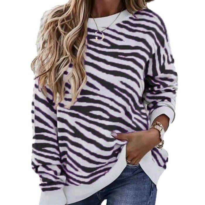 Women's Stripe Printed Clothes Long Sleeve Loose Fashion Shirt Tops Tee 2021 Summer Holiday Style Round Neck T-shirts Top