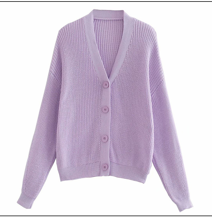 Women Puff Sleeve Sweaters Casual Knitted Cardigan