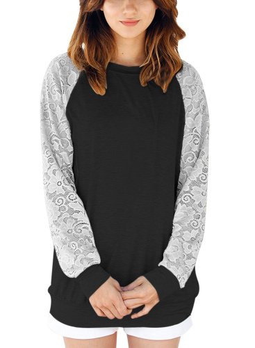 Lace Raglan Long Sleeve Sweatshirt