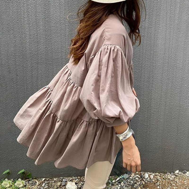 Japanese Fresh Ladies Blouse Loose Casual Street Wear Shirts Korean Style Solid Women Tops 2021 Fall Fashion Nine Points Sleeve