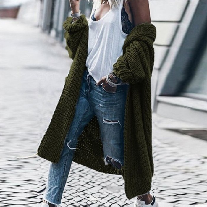 Elegant Solid Knitted Cardigan Tops Fashion Jackets Outwear Streetwear 2021 Fall Winter Warm Casual Loose Women Overcoats Mujer