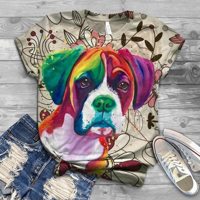 2021 Fashion Animal Print Dog Tee Loose Funny Graphic Print T-Shirt All-match Style Casual Slim Short Sleeve Top Summer