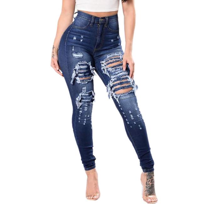 Clothes Women Jeans Woman Slim pants Washed Ripped Hole Gradient Long Jeans Denim Sexy Regular Pants 2020