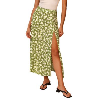 Fashion vintage skirt 2021 flower polka dot print high waist stretch split long A-line skirts for women beach maxi skirt