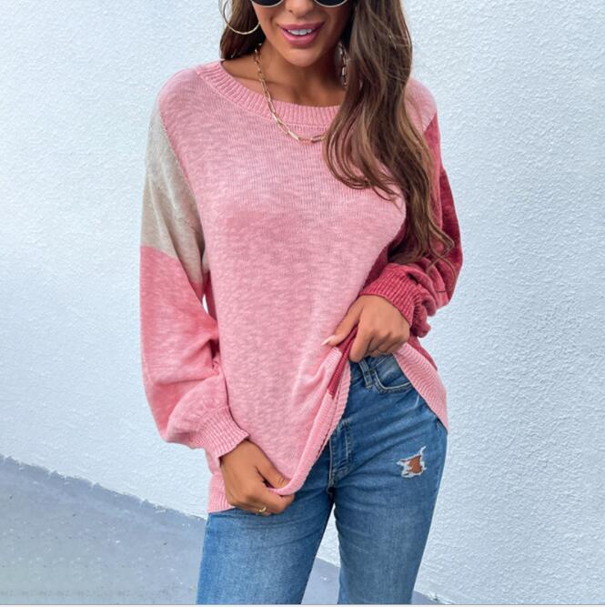 Women Sexy Off Shoulder Sweater Pullover Long Sleeve Sweaters Autumn Irregular Color Matching Sweater Jumpers Knitwear Sweaters