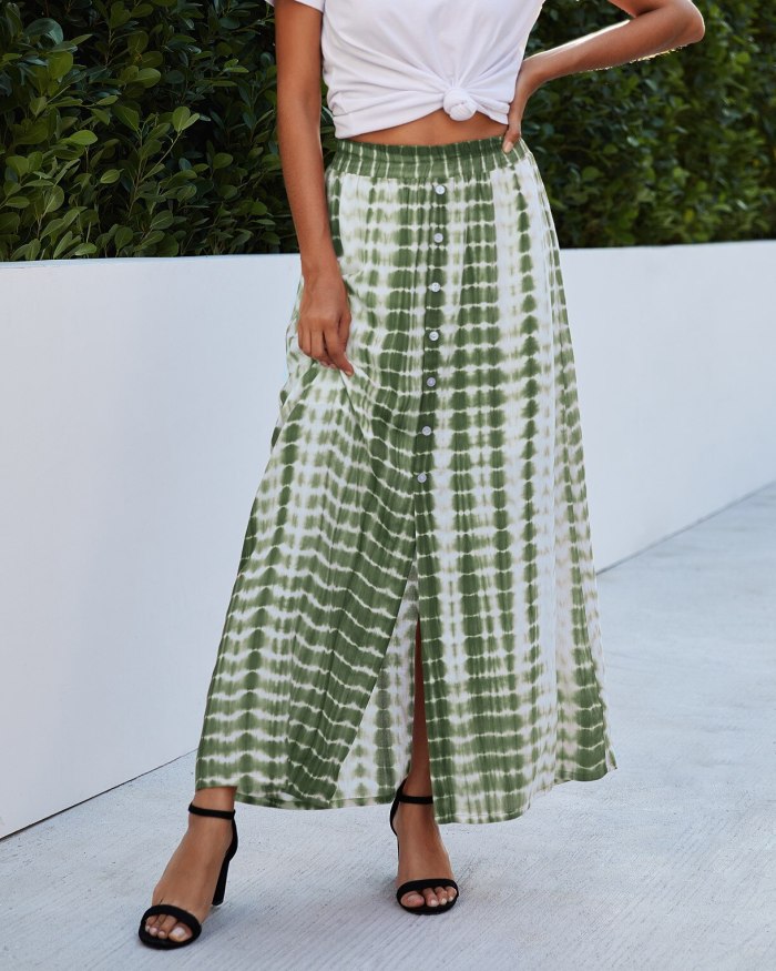 Fashion Tie Dye Printed Boho Skirts 2021 Summer Women Loose Long Button High Waist Streetwear Female Maxi Casual Skirt