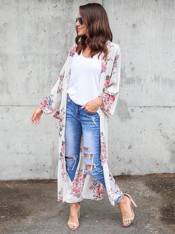 Long Sleeves Chiffon Fashion Floral Printed Cover-up Outwear