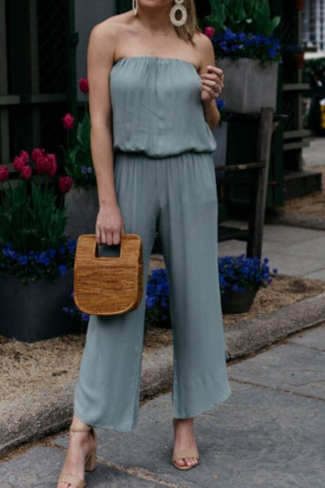 Sexy Women Strapless Jumpsuit Overalls Female Chest Wrapped Strapless Playsuit High Street Wide Leg Loose Ankle-Length Pants