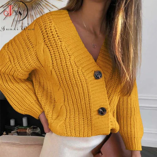 Women Short Cardigan Knitted Sweater Autumn Winter Long Sleeve V neck Jumper Cardigans Casual Streetwear Fashion Pull Femme Coat