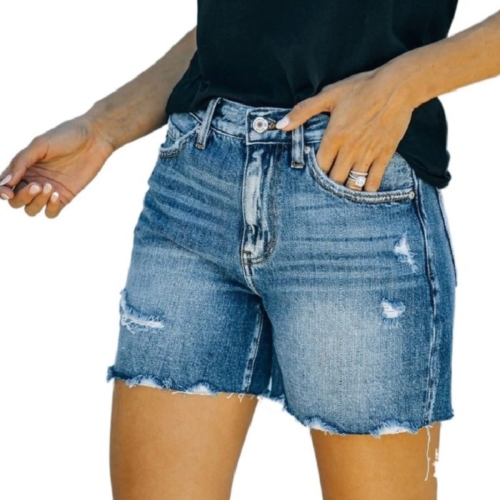 Women Summer Denim Shorts High Waist Straight Jeans Short Pants
