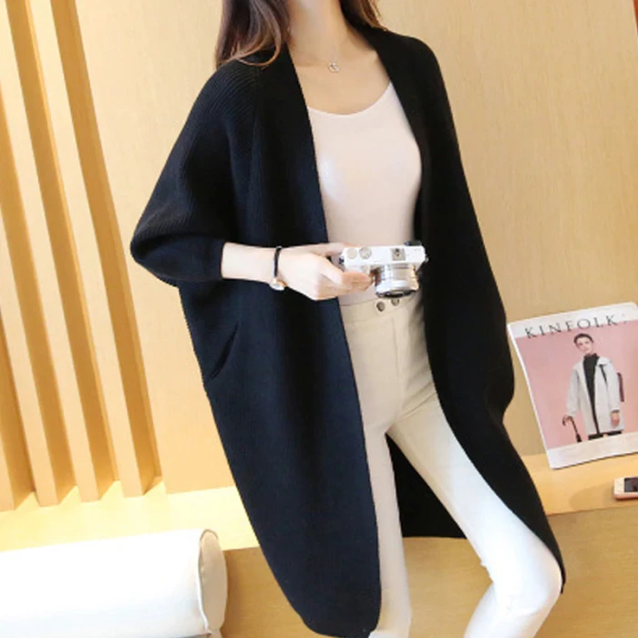 Spring Autumn Solid Long Cardigans for Woman Casual Loose Ladies Knitted Sweater Female Batwing Sleeve Long Cardigans