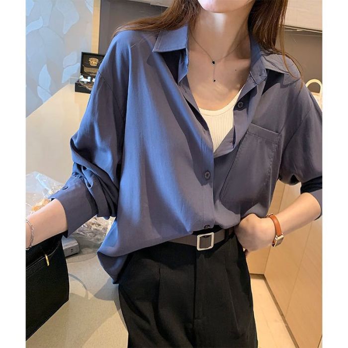 Gradient Color Shirts Womens 2021 Fashion Bright Blouse Female Elegant Lapel Button Blusa Casual Puff Sleeve Top Oversize