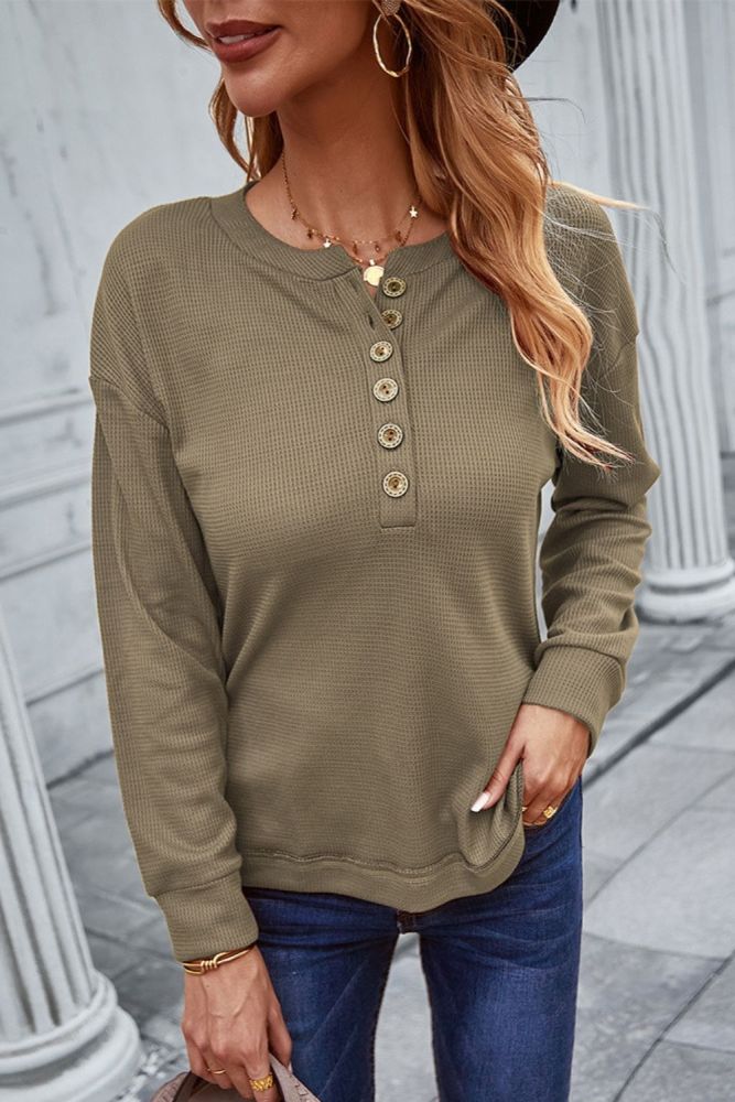 2022 Spring Autumn High-Quality New Woman's Top Solid Color Button O Neck Shirts Long Sleeve Shirts Women's Clothing