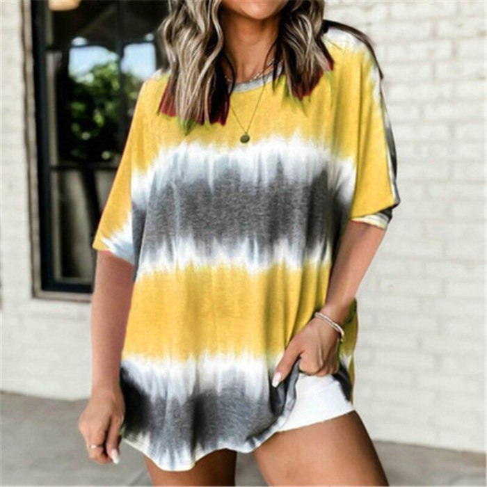 Oversized 5XL Women Tshirt Casual Loose Printed T-Shirt 2021 New Summer Short Sleeve O-Neck Tops 4XL Lady Tie-dye Tops Plus Size