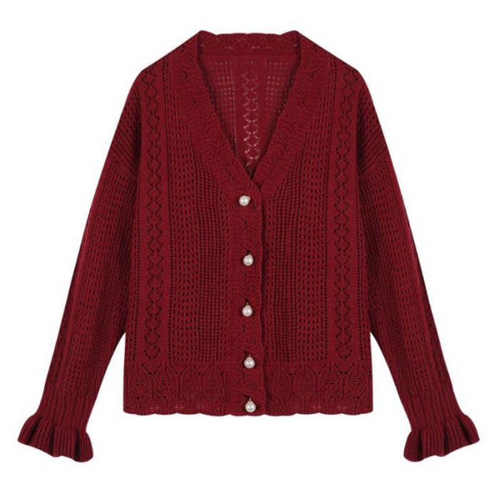 Fashion Women Cardigans Sweater New Autumn V Neck Elegant Knitted Long sleeve Hollow Out Sexy Tops Pull Femme Casual Coat