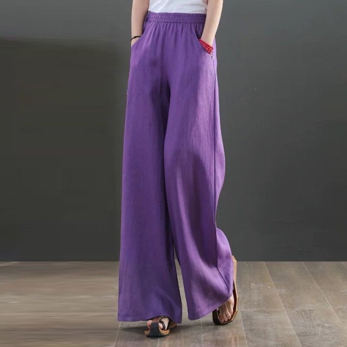 Oriental Style Solid Color Linen Pants for Women Kung Fu Chinese Style Harem Urban Streetwear 2021 Summer New Loose Trousers