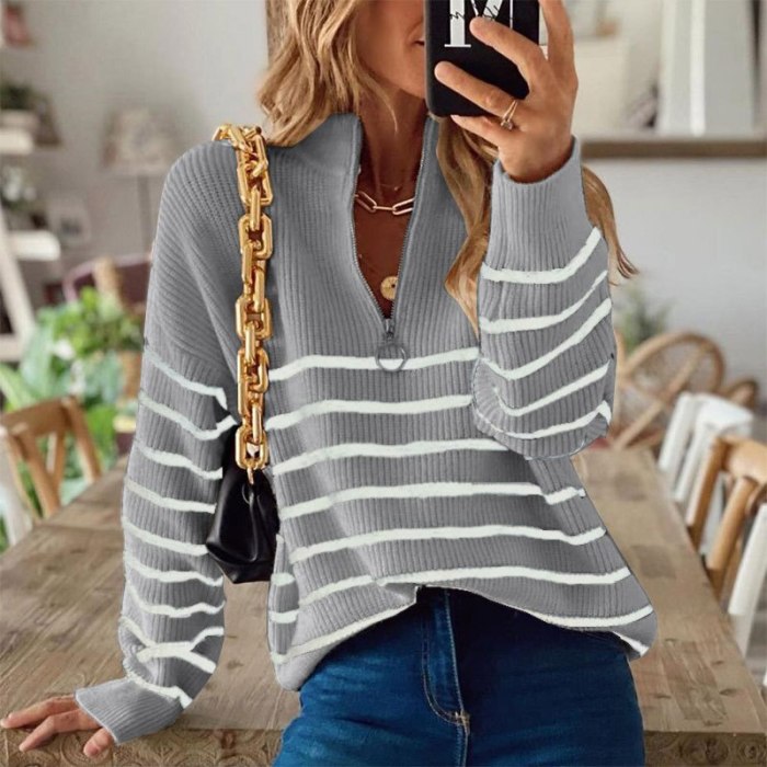 2021 Autumn New O Neck Loose Knit Sweaters Fashion Single-Breasted Striped Pullover Tops Women Casual Button Long Sleeve Sweater