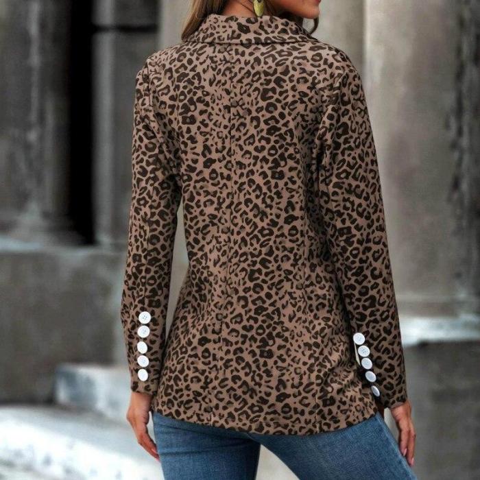 streetally Autumn Women Blazers Fashion Korean Lady Thin Leopard Print Jacket Long Sleeve Lapel Button Slim Suit Female Business Coat