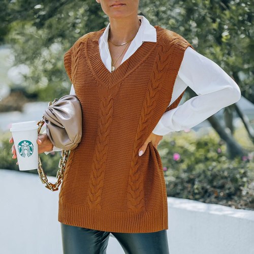 Hot European and American Women's Clothing 2021 Autumn and Winter New Knitted Sleeveless Vest Sweater Vest for Women