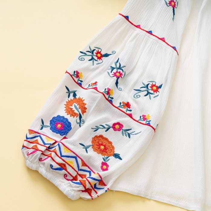Retro Art Tzitzit Lace Lantern Long Sleeve White Shirt Ethnic Style Embroidered Coat Cotton Hemp Loose Doll Shirt