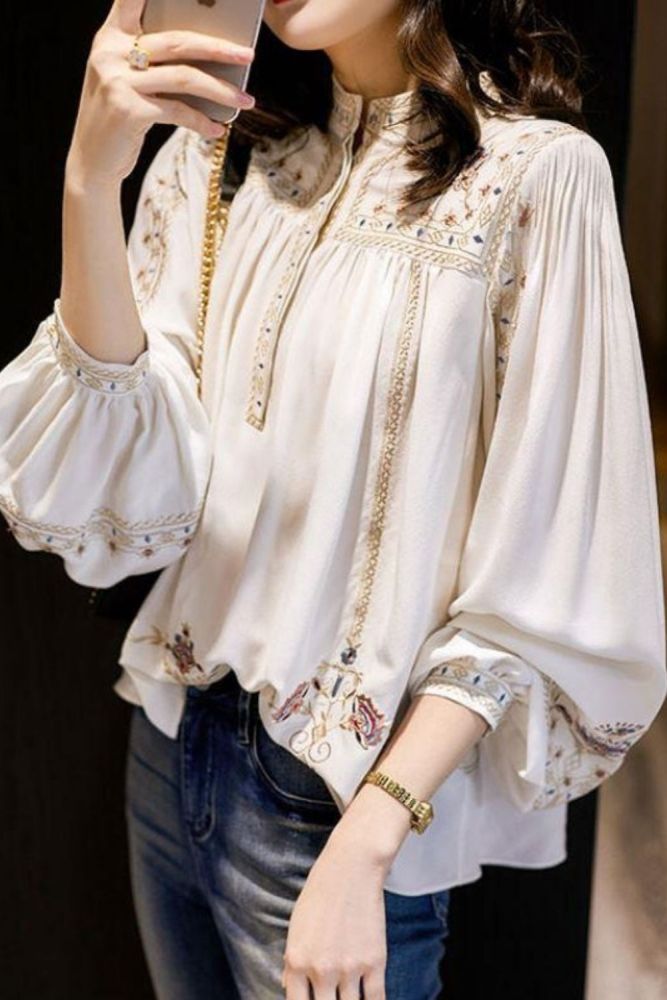 Lady Large Size Fashion Printed Shirt Women's Spring Summer 2020 New Retro Bohemian Long Lantern Sleeve Elegant Blouse Tops P191