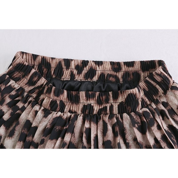 Long Pleated Skirt Women With Leopard Snake Print For Autumn Winter 2020 Ladies Korean High Waist Maxi Skirt Female