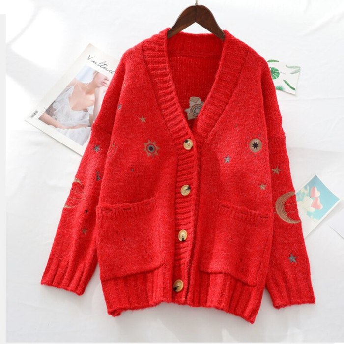 Harajuku Loose Sweater Embroidery Cardigan