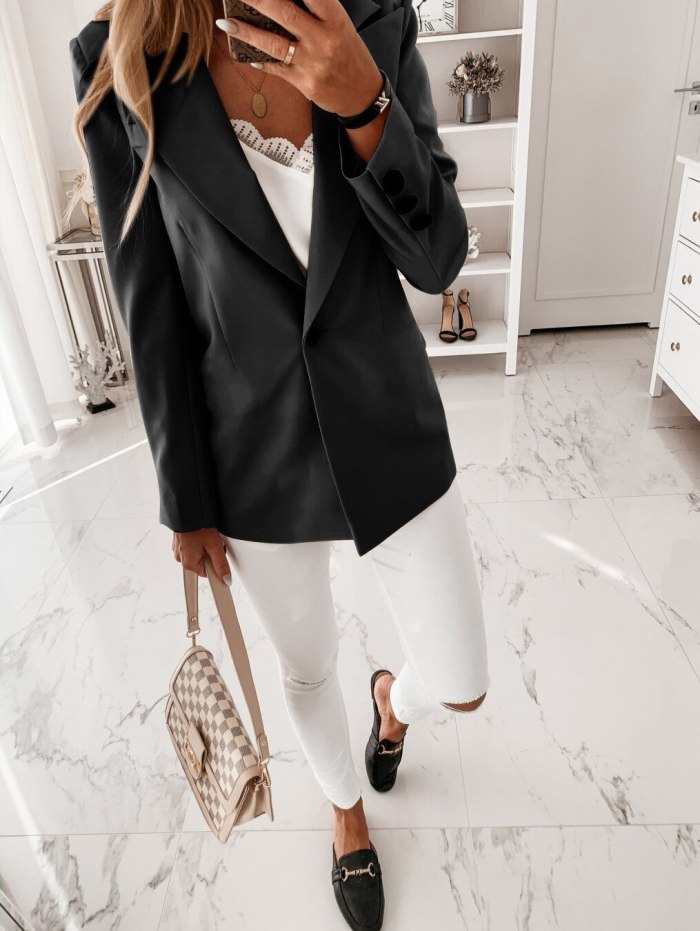 Women's Coats Jackets Casual Suit Short Coat Long Sleeve Solid Color Suit Collar Button Female 2021 Autumn New Slim Small Suit