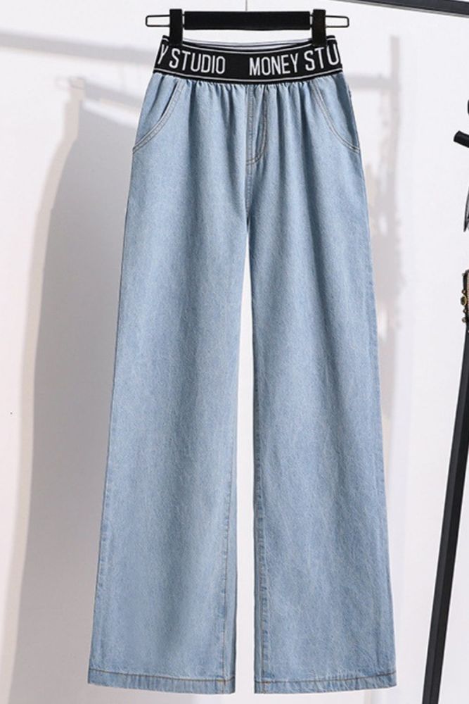 Plus Size Women High Waist Casual Jeans New 2021 Summer Fashion Korean Style Loose Thin Female Denim Wide Leg Pants