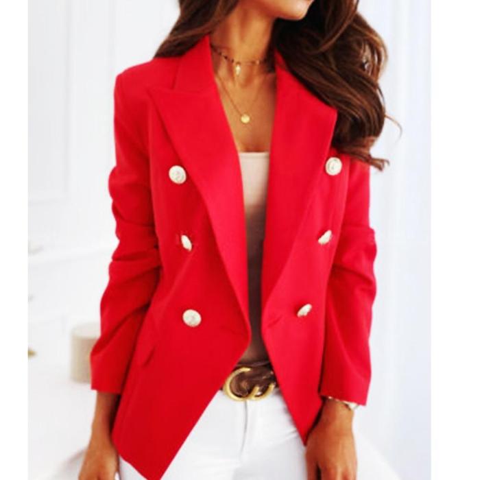 Summer Autumn Fashion Blazer Jacket Women Casual Long Sleeve Work Office Suit Solid Slim Double Breasted Business Blazers Coat